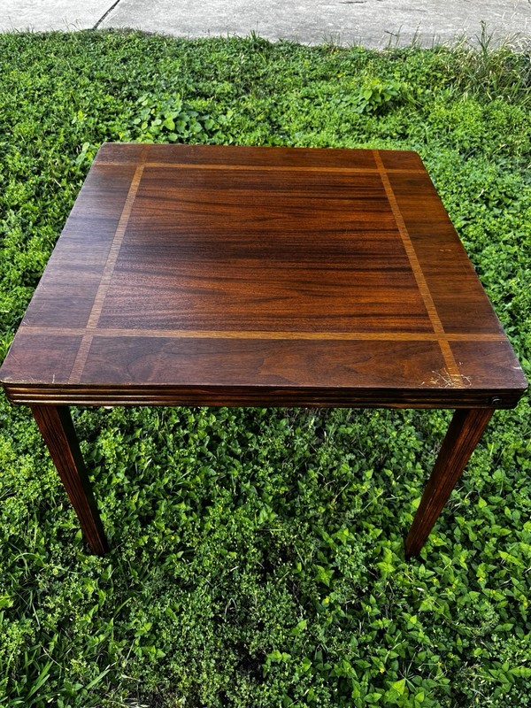 Castlewood Folding Card Table Vintage Walnut Inlaid Wood MCM Louisville 30x30 gallery