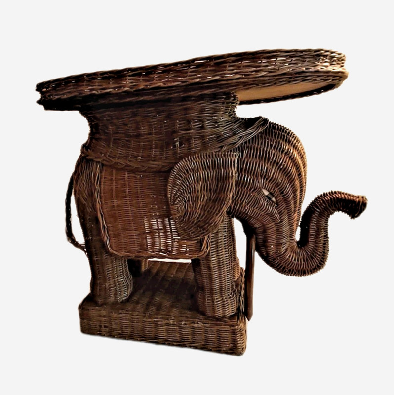 MCM BOHO Wicker Rattan Elephant Table Brown Indoor Outdoor Plant Stand 22 inch H