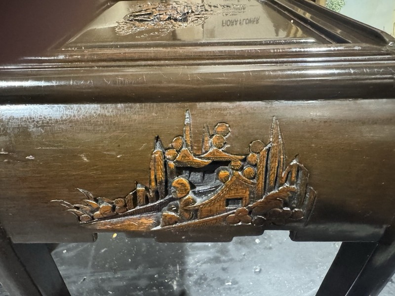 Vintage Engraved Nesting Tables Oriental Rose Wood Beautiful gallery