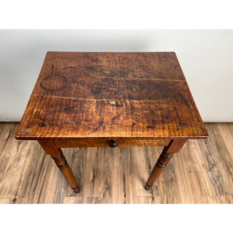 Antique Sheraton One Drawer Tiger Maple Stand c. Mid 19th C. gallery