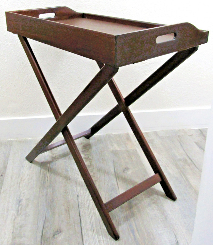 Mid 20th Century Vintage English Butler's Mahogany Tray Table With Folding Stand gallery