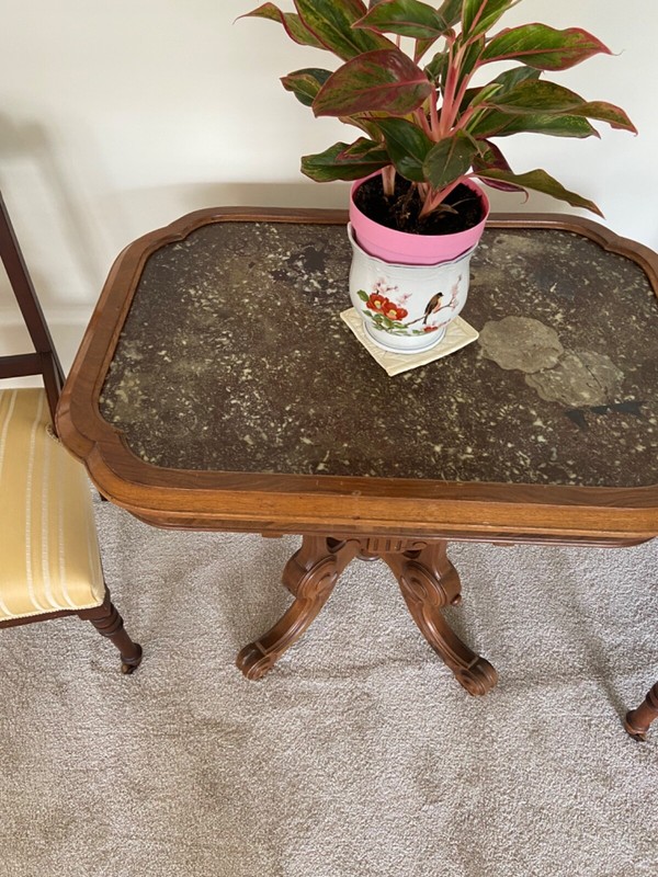 antique faux marble , slate top walnut table