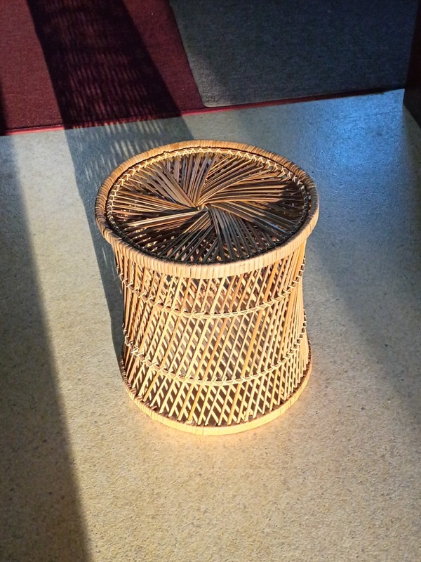 Vintage Boho Chic Round Wicker Rattan Table Plant Stand Stool 12.5″× 14.25″