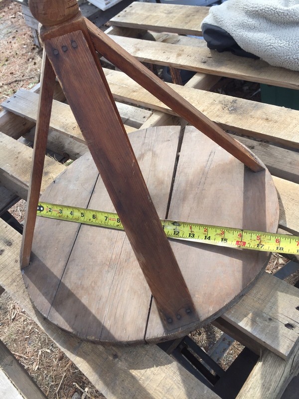 Primitive Table Whiskey Barrel Cordage Spool? Mystery Item Great Shape Table gallery