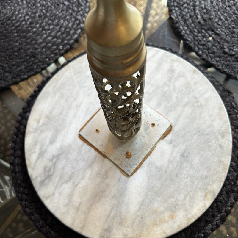 Vintage Round Marble-Top Side End Table / Plant Stand Side Table with Brass Base gallery