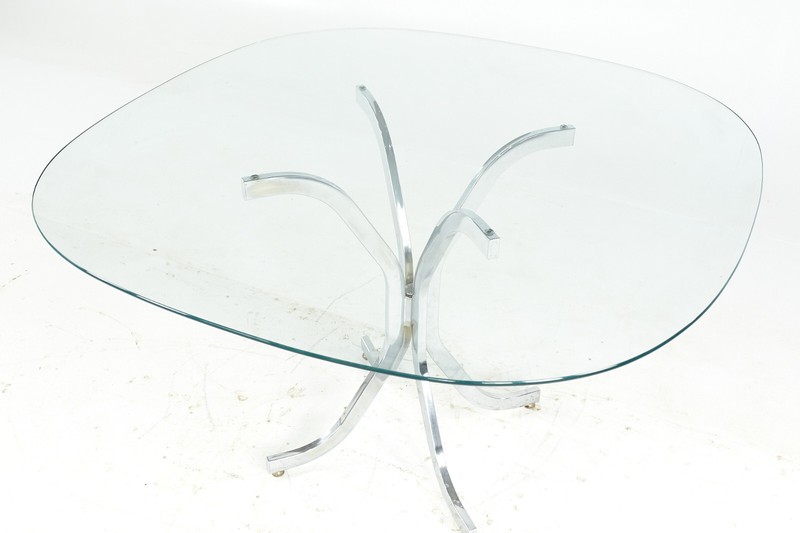 Milo Baughman Style Mid Century Glass and Chrome Dining Room Table gallery