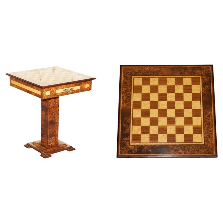 JOSEF NOVAK ART DECO BURR & BURL WALNUT & SATINWOOD CHESSBOARD CHESS TABLE