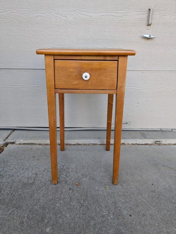 Antique Shaker Rustic Country Maple Wood 1-Drawer Side Table Nightstand gallery