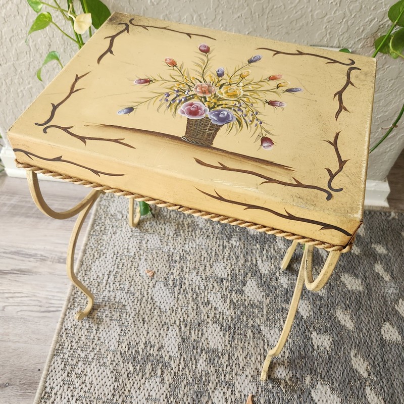 vintage italian florentine style or accent table hand painted floral dec