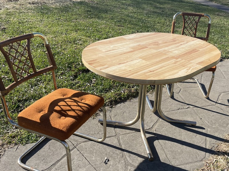 3 Piece Mid Century Retro Dinette Set With 2 Cantilever Chrome Chairs