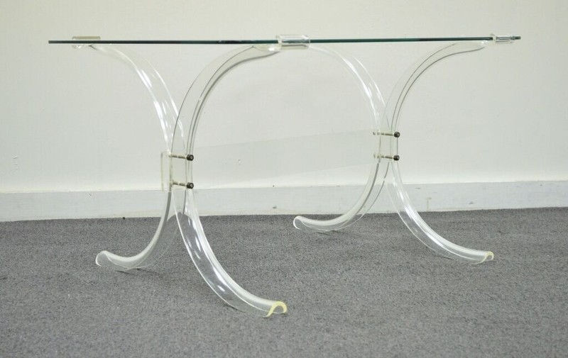 Vintage Mid Century Modern Glass Top Lucite X Form Butterfly Side End Table gallery
