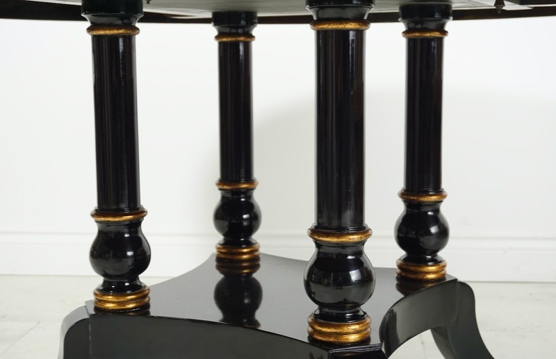 Stunning Mahogany Piano Black Round Dining Kitchen Table Gold Leaf gallery
