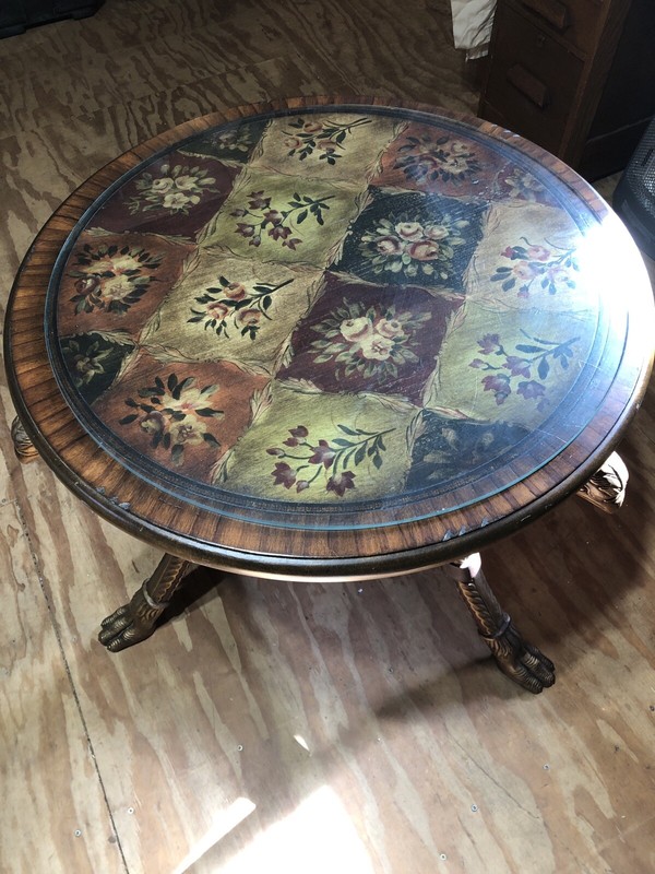 VTG Powell Eagle Head/Talon Claw Foot Floral Accent Table 28″ – Multicolored