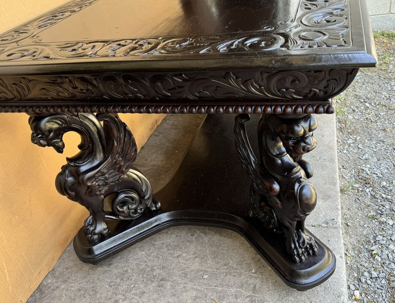 R. J. HORNER CARVED WINGED GRIFFIN LIBRARY TABLE gallery