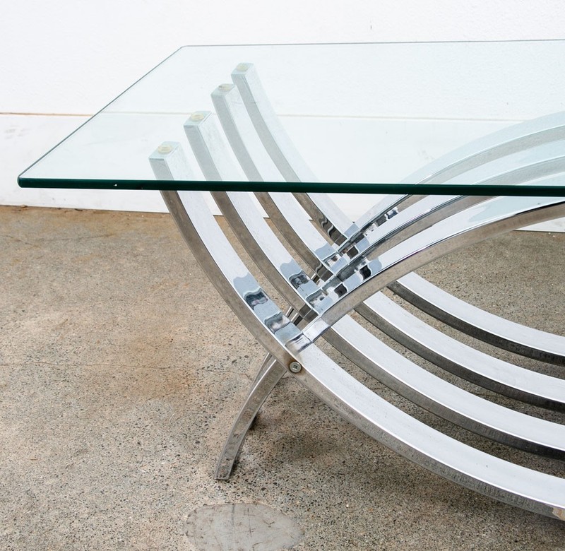 Mid Century Modern Coffee Table Chrome Glass Rectangular Vintage Sculptural Mcm gallery