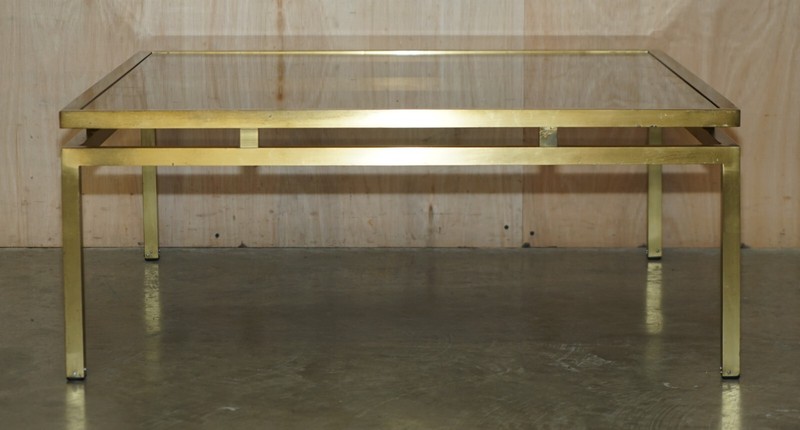 MID CENTURY MODERN MAISON JANSEN PARIS STYLE BRASS SMOKED GLASS COFFEE TABLE gallery