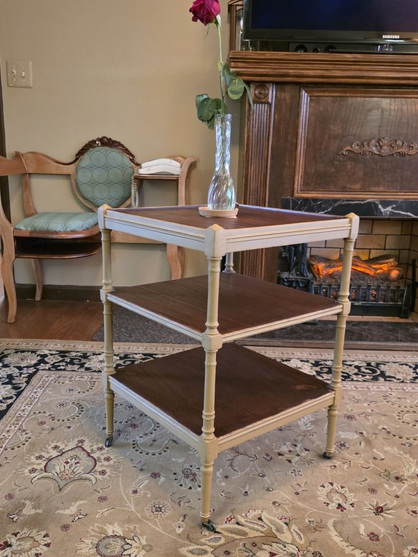Vintage Rengency Style 3 Tiered Table with Casters Solid Wood gallery
