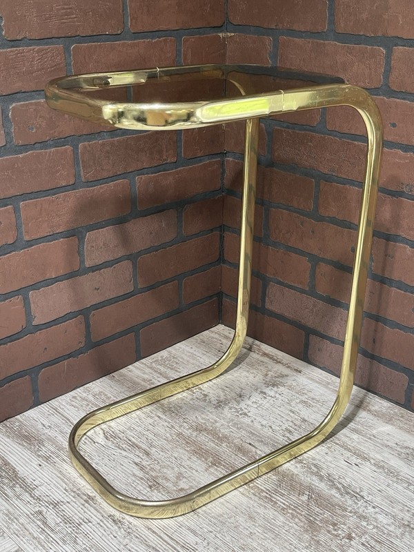 Vintage MCM Milo Baughman Style Brass Tone Cantilever Table Glass Top