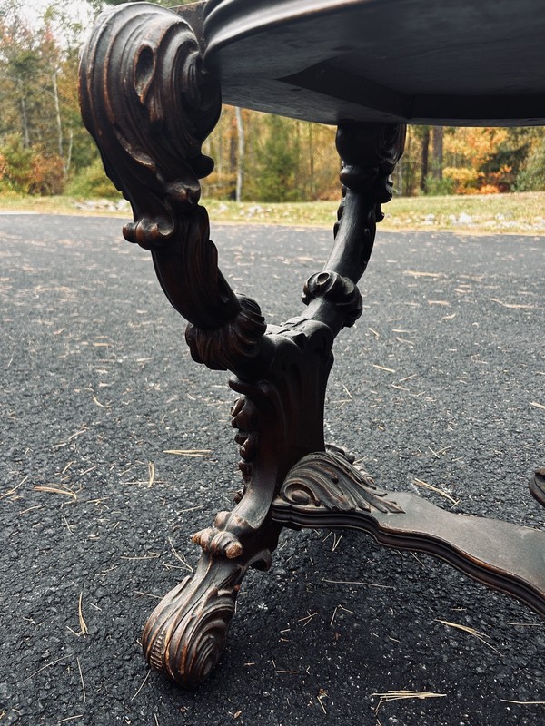 Antique Scholle’s of Chicago Ornate Wood Table Carved Legs Inlay Wood Design gallery