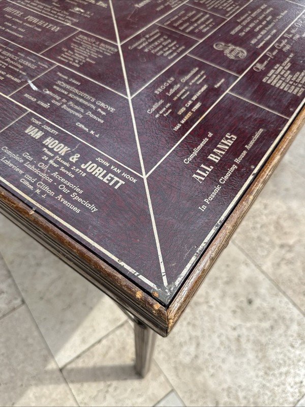 Vintage 1940's RED Advertising Wood Folding Card Table Clifton NJ Pick Up Only gallery