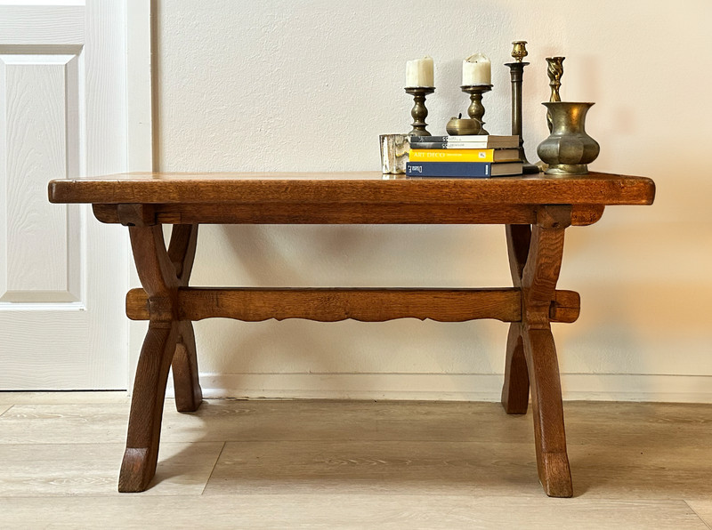 Antique Rustic Swiss Italian Oak Trestle Table