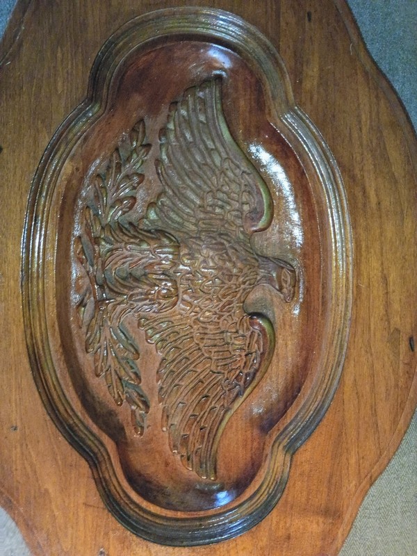 Hand Carved American Eagle End Coffee Table (Top Only) 1930s Walnut 31 3/4 Long gallery