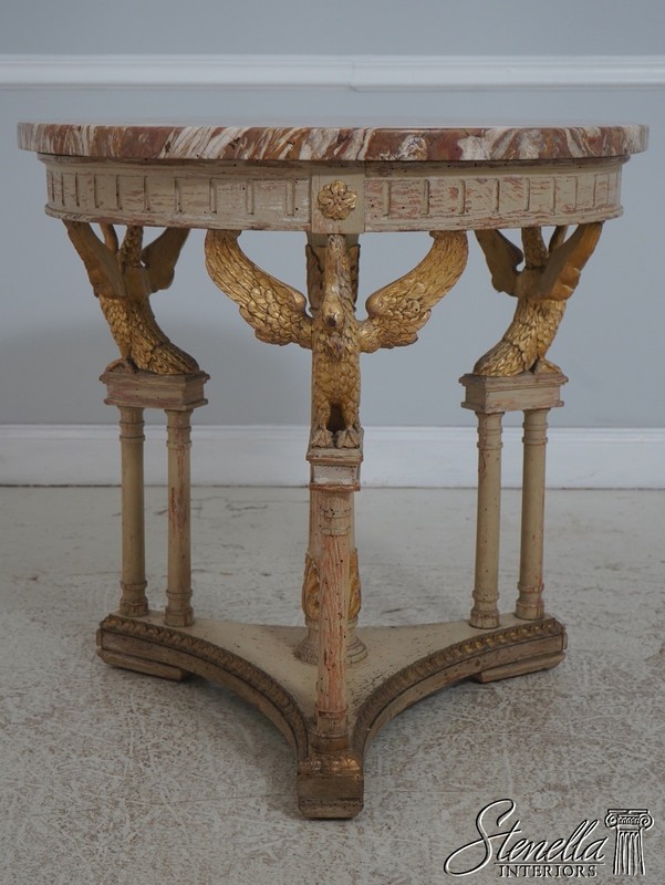 L72102: Vintage Louis XVI Marble Top Round Lamp Table w. Swans gallery