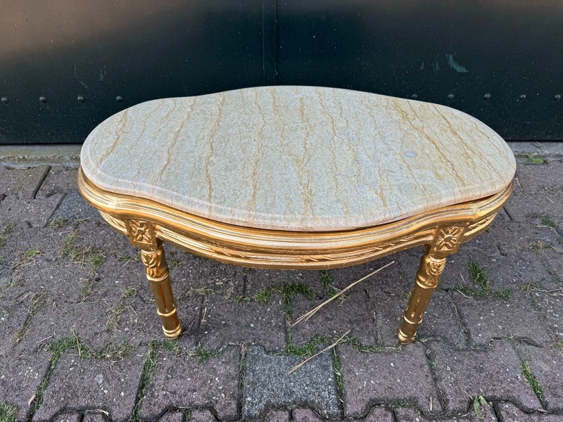 Table French Louis XVI Gold Beech Marble 1950 Oval Coffee Side Accent Table gallery