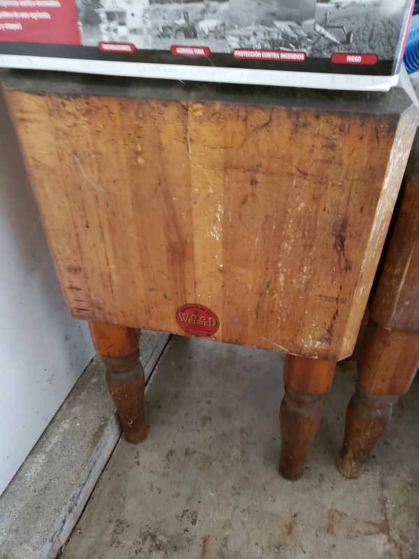 Vintage Antique Butcher Block Welded Wood Michigan Maple Co Table Meat Chopping