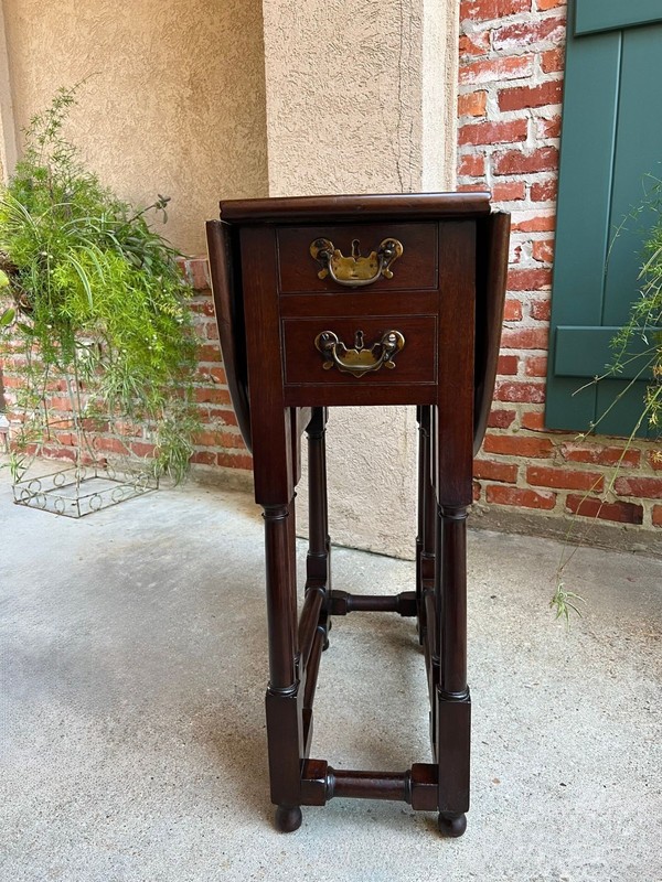 Petite Antique English Drop Leaf Side Sofa Table Mahogany Georgian Gateleg c1800 gallery