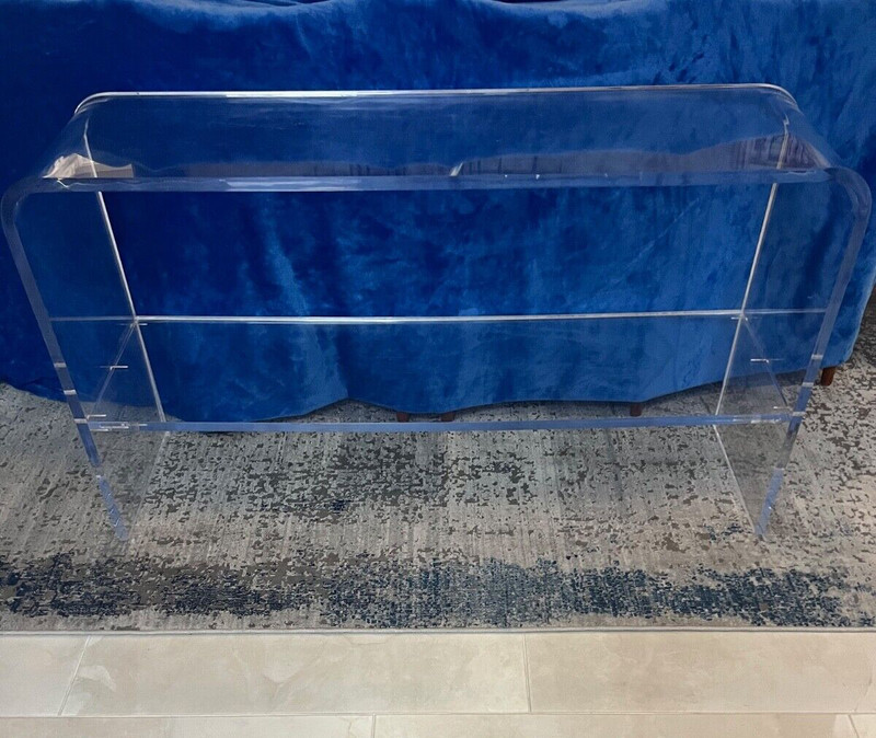 Console Table Shelf 48 In vintage 1970s thick bull Nose edge Lucite Waterfall