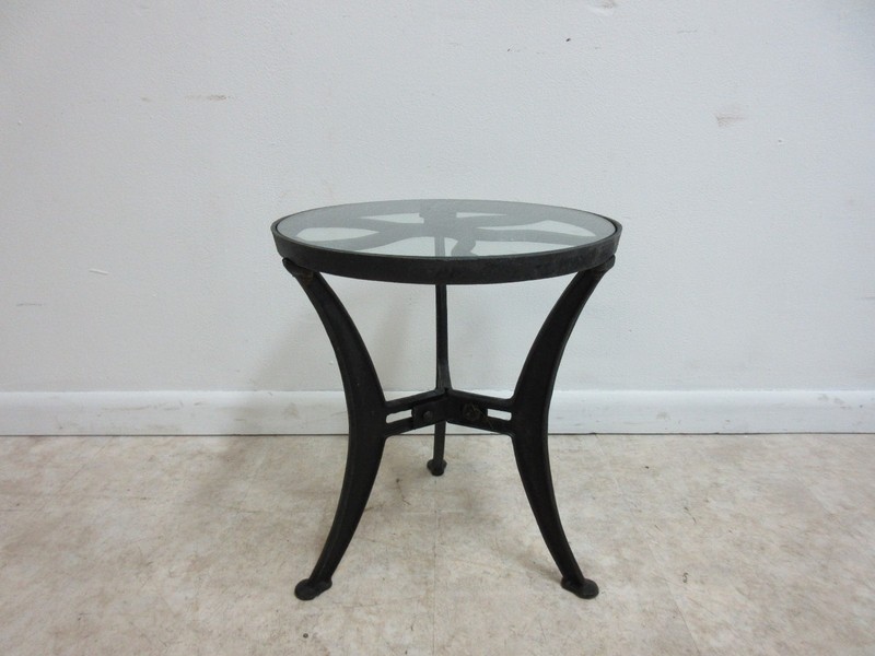 Vintage Industrial Reclaimed Cast Iron Pulley Wheel End Table Pedestal B gallery