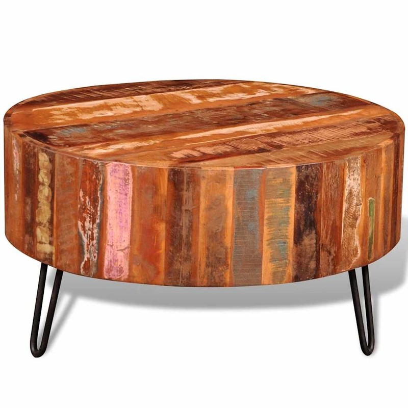 vidaXL Coffee Table, Handmade, 27.6”Φx15.0”, Solid Reclaimed Wood, Multicolor