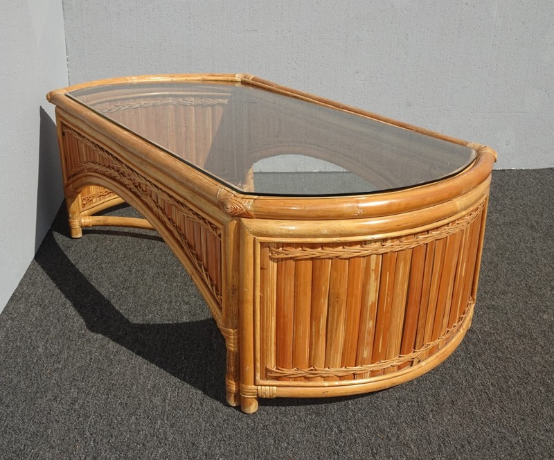 Vintage Bamboo Rattan Coffee Table Tiki Palm Beach Style French Country Style gallery
