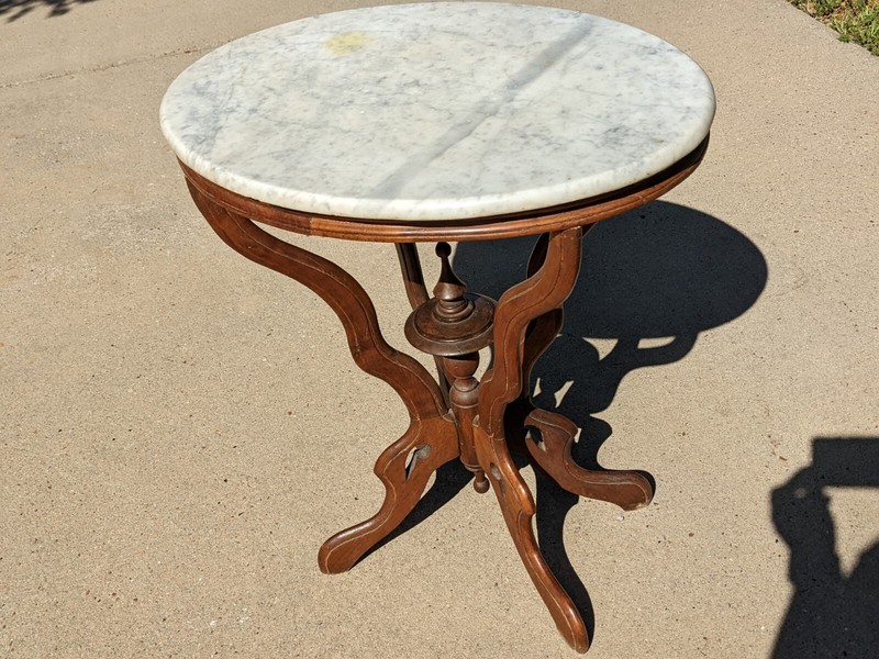Vintage Solid wood Oval Table w/Marble Top i NO SHIPPING Plano Tx