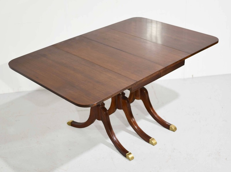 Mid Century Regency Style Mahogany Drop-Leaf Dining Table with Brass Capped Feet gallery