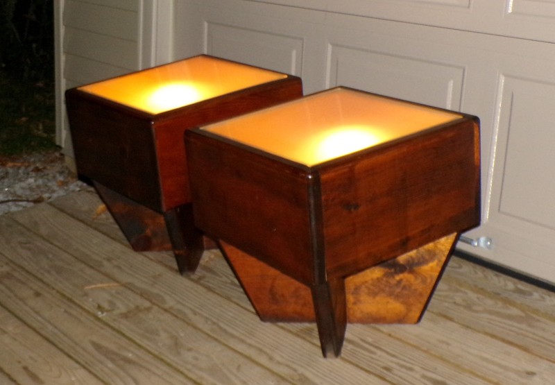Vintage Mid Century Modern Pair Handcrafted Light Up End Tables Cocktail Tables gallery