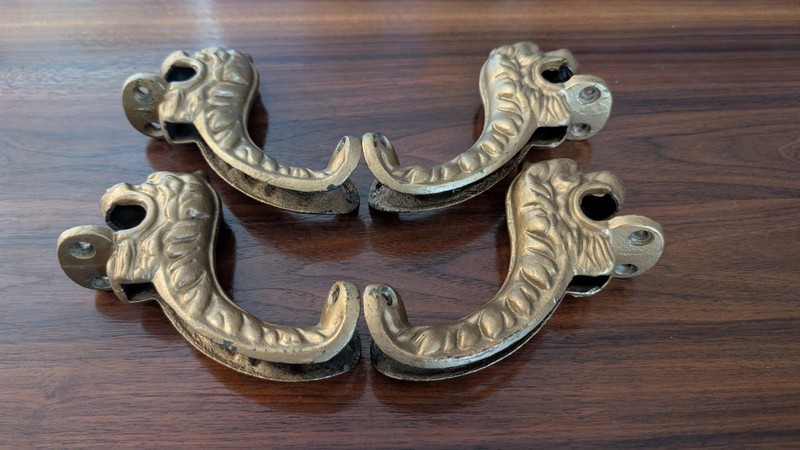 Rare Architectural Salvage Merklen Bros, NYC 4 Brass Dragon Hardware SUPPORTs gallery