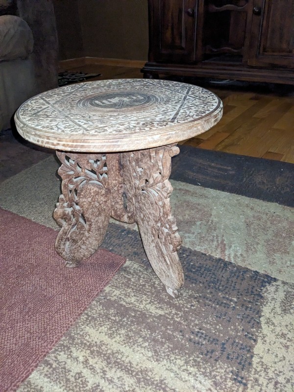 VTG Hand Carved Sheesham Wood Inlay Plant Stand 12″ x 12″ India Folding