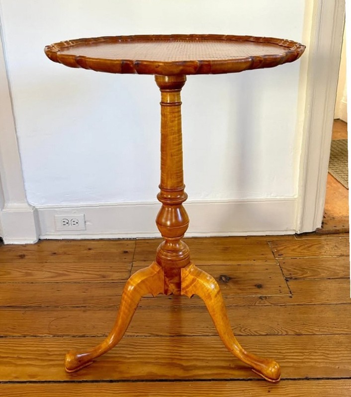 Vintage bench made tiger maple table Strong all over tiger grain Chippendale sty gallery