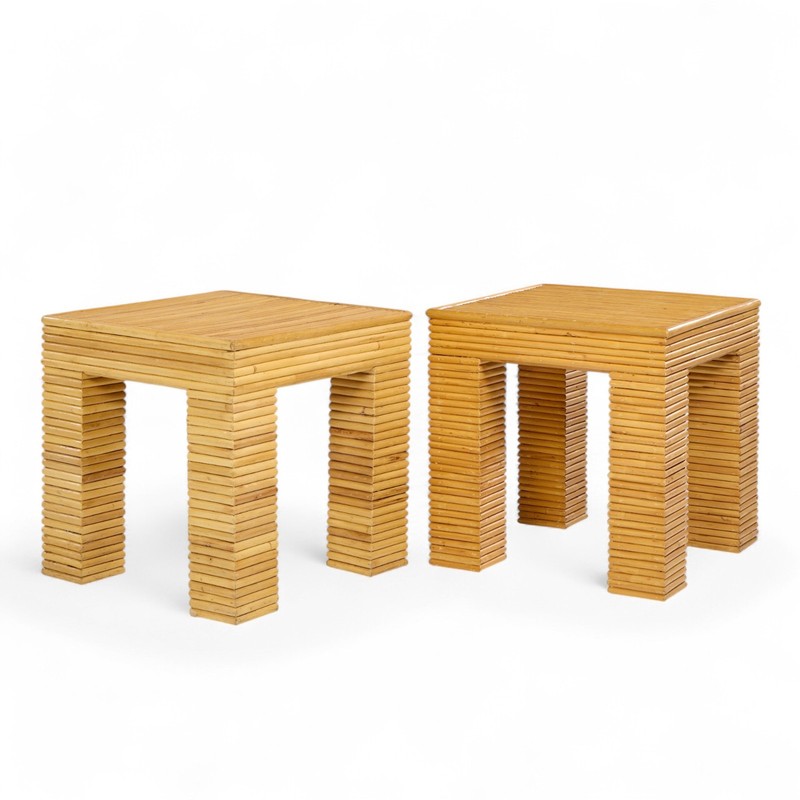 McGuire Style Mid Century Rattan Side Tables - Pair gallery