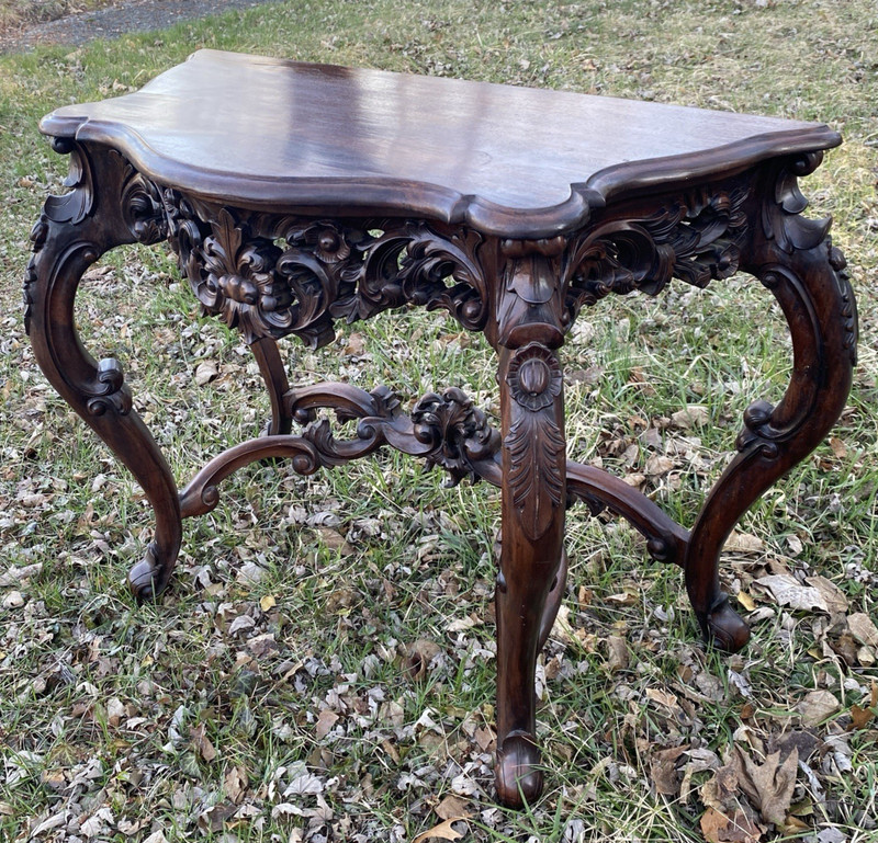 Vintage Carved Wood Rococo Console Table Brown Ornate Acanthus 40x18x30 In