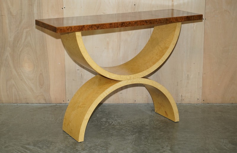 ORIGINAL ANDREW VARAH BURR WALNUT SATINWOOD & OAK LARGE CONSOLE HALL TABLE gallery