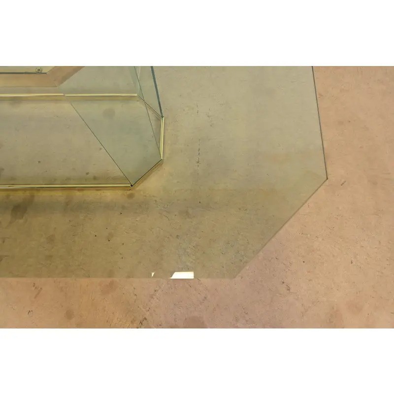 Leon Rosen Mid-Century Modern Brass and Glass Pedestal Dining Table, 1970s gallery
