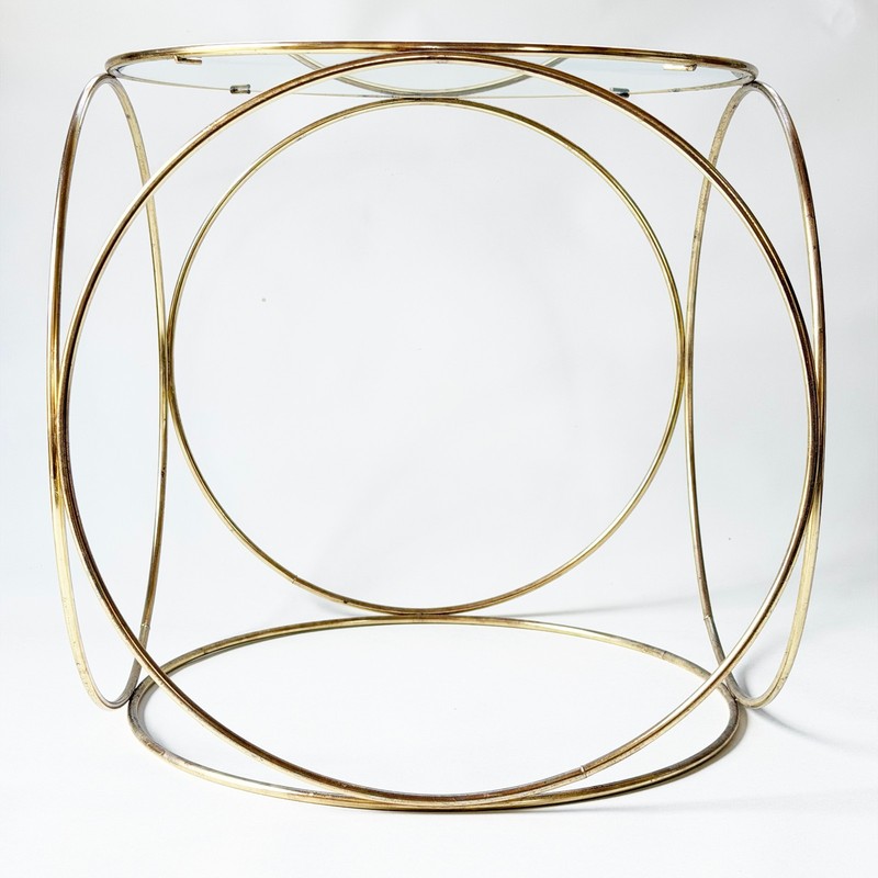 Vintage Table Glass Top Brass Rod Postmodern Op Art Cube End Side Accent gallery