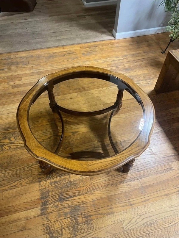 Vintage Octagonal Oak Coffee Table – 1970s Mediterranean/Regency Style gallery