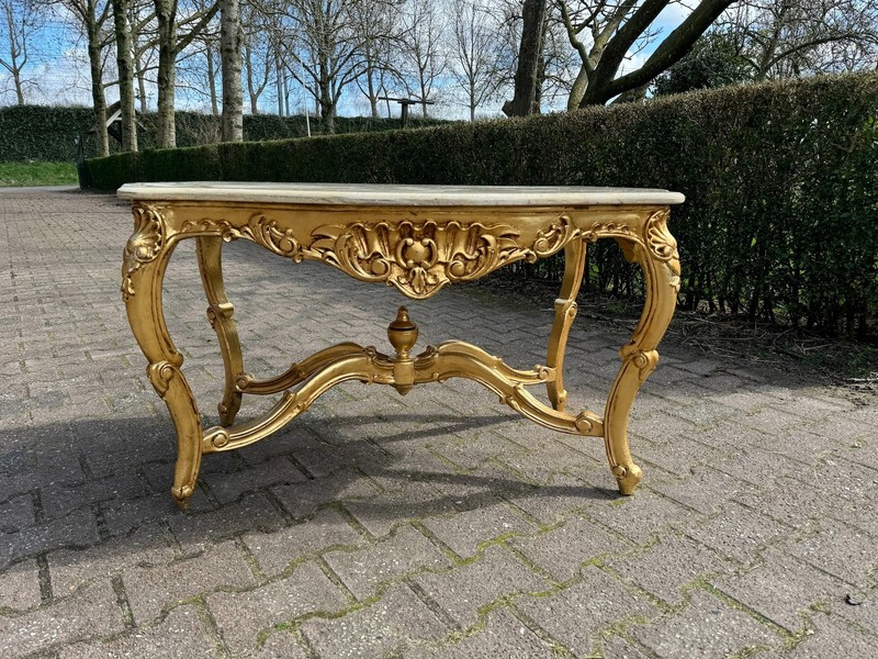 Table Louis XVI Gold Leaf Marble Coffee Table French 1940s Vintage gallery