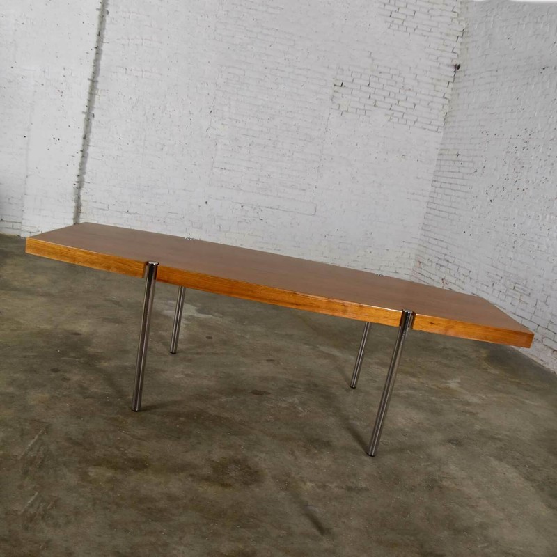 Modern Walnut & Chrome Boat Shape Dining Conference Table by Jens Risom for Howe