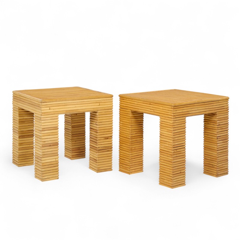 McGuire Style Mid Century Rattan Side Tables - Pair gallery