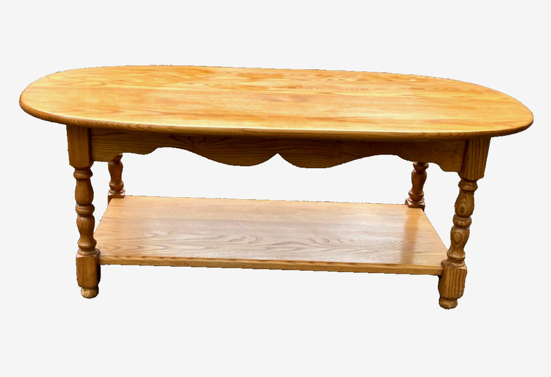 Vintage Oak Wood Oval Coffee Table with Shelf – Rare!!
